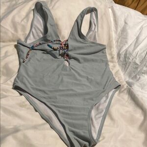 Gray One Piece Swimsuit with Wide Straps and Matte Finish